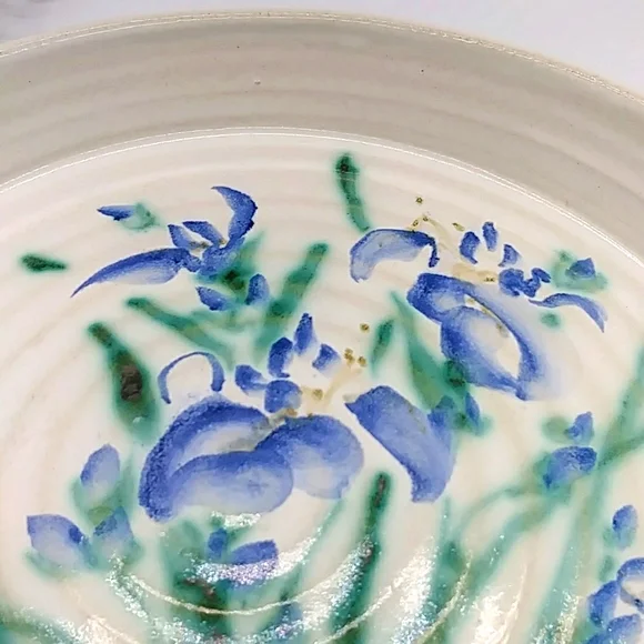 Ruthann Maze 14” Round Platter. Features her Purple Iris Design. Pottery. - Picture 2 of 11